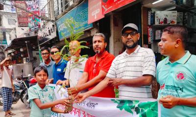 প্রেসক্লাব পাবনার উদ্যোগে পথচারীদের মাঝে বৃক্ষের চারা বিতরণ